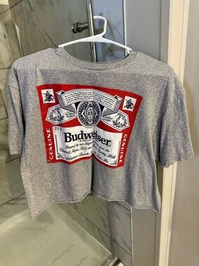 Budweiser Gray Crop Tee with Red Logo Panel